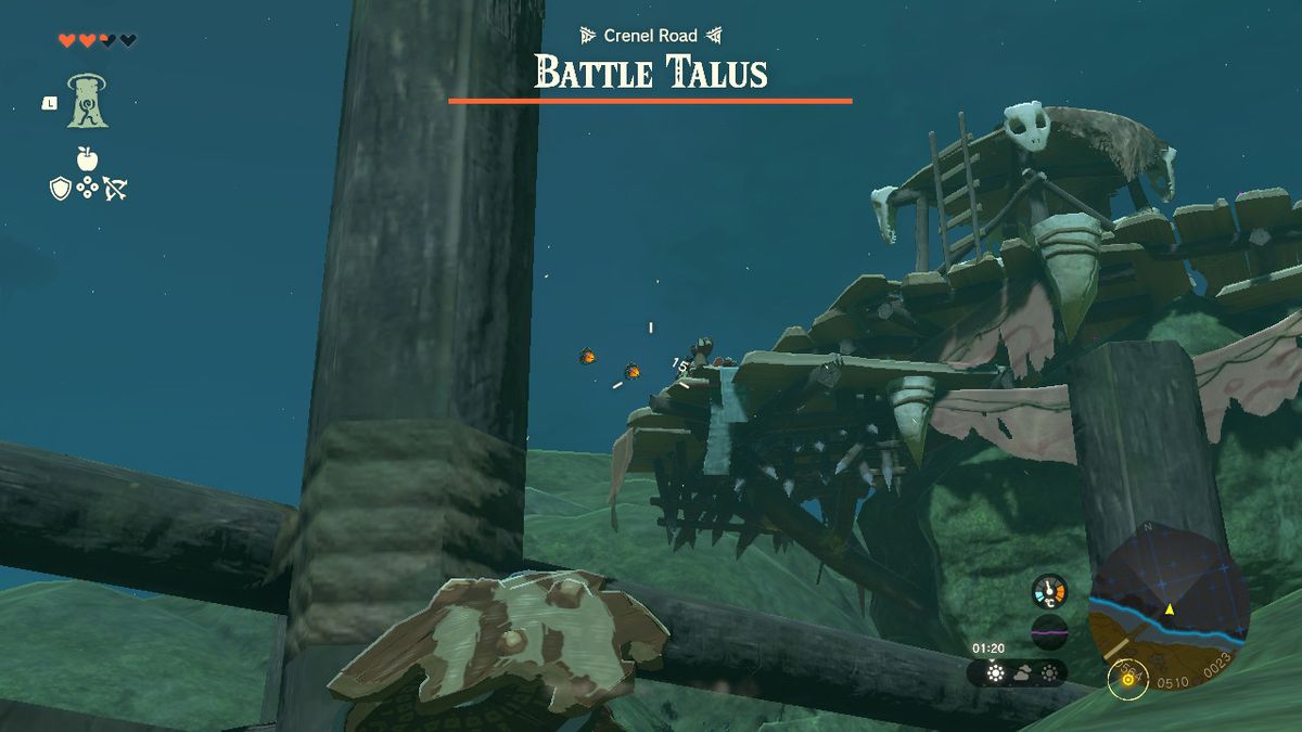 Link fights Bokoblins on the Battle Talus by a bridge in Zelda Tears of the Kingdom.