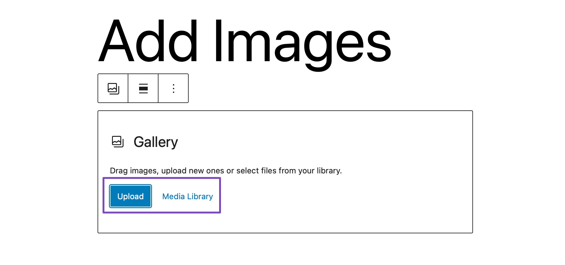 Add images using Gallery block