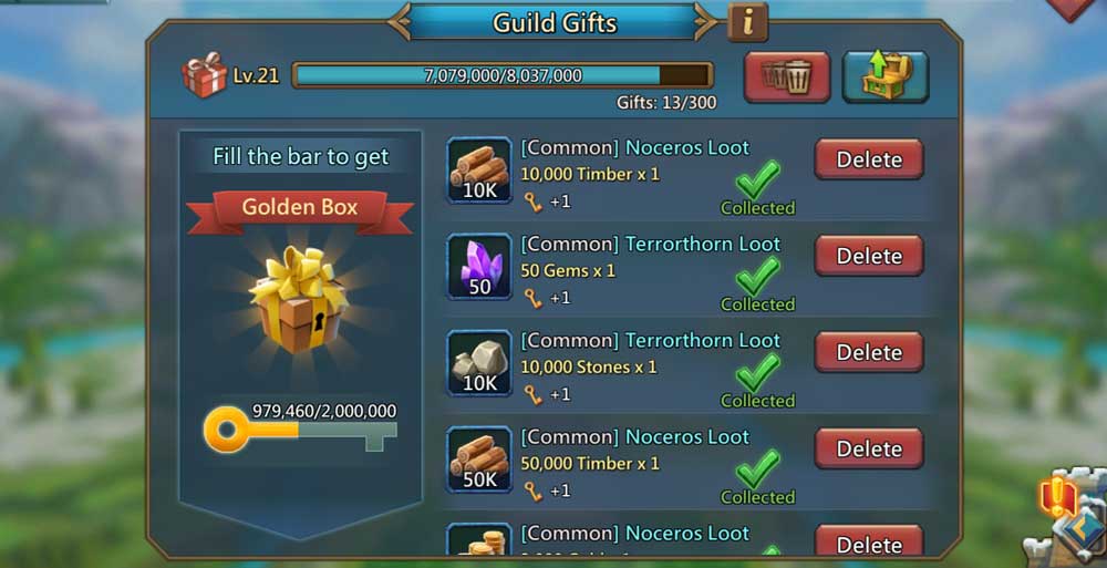 Gems from Guild Gifts in Lords Mobile