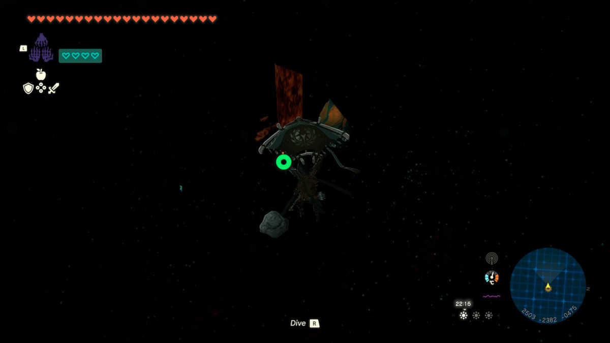 Link, Zelda Tears of the Kingdom'da Rüzgar Zırhı yerini ararken Derinliklerde bir ışık köküne doğru süzülür.