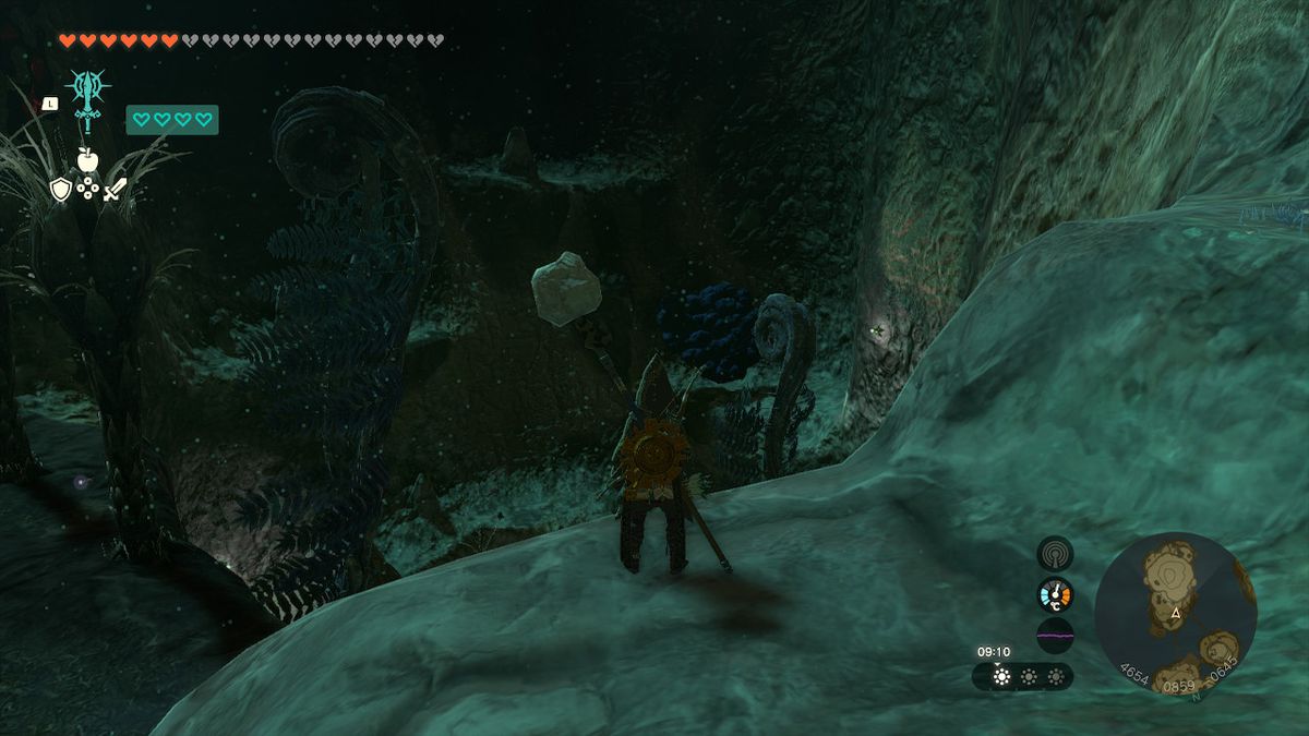 Zelda Tears of the Kingdom'da Rüzgar Zırhını ararken Link bir çıkıntının üzerinde duruyor.