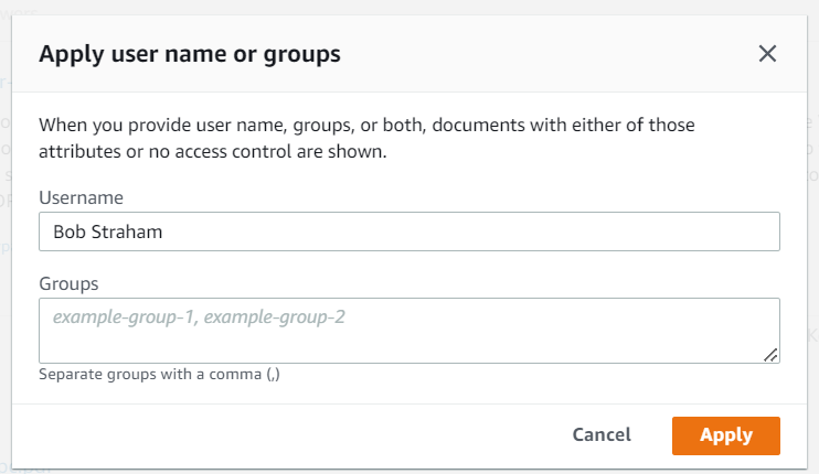 تطبيق اسم المستخدم أو المجموعات