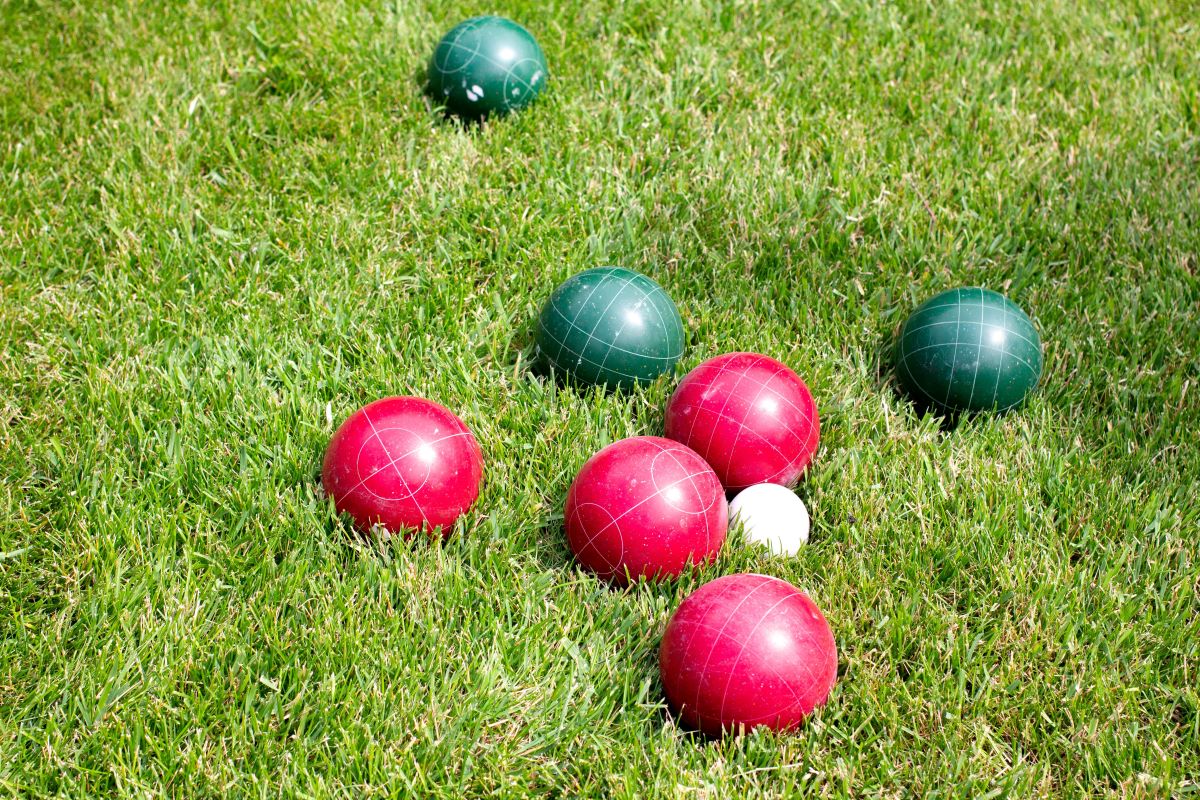 bocce balls on a lawn