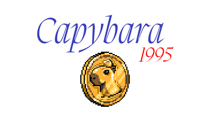 een gepixeleerde capibara-munt met het jaartal 1995 erboven en het woord capibara