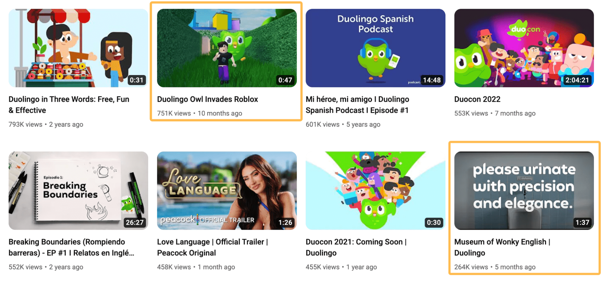 Les vidéos YouTube de Duolingo