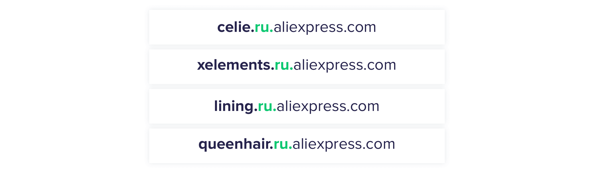 AliExpress bölgesel ve kategori alt alanları