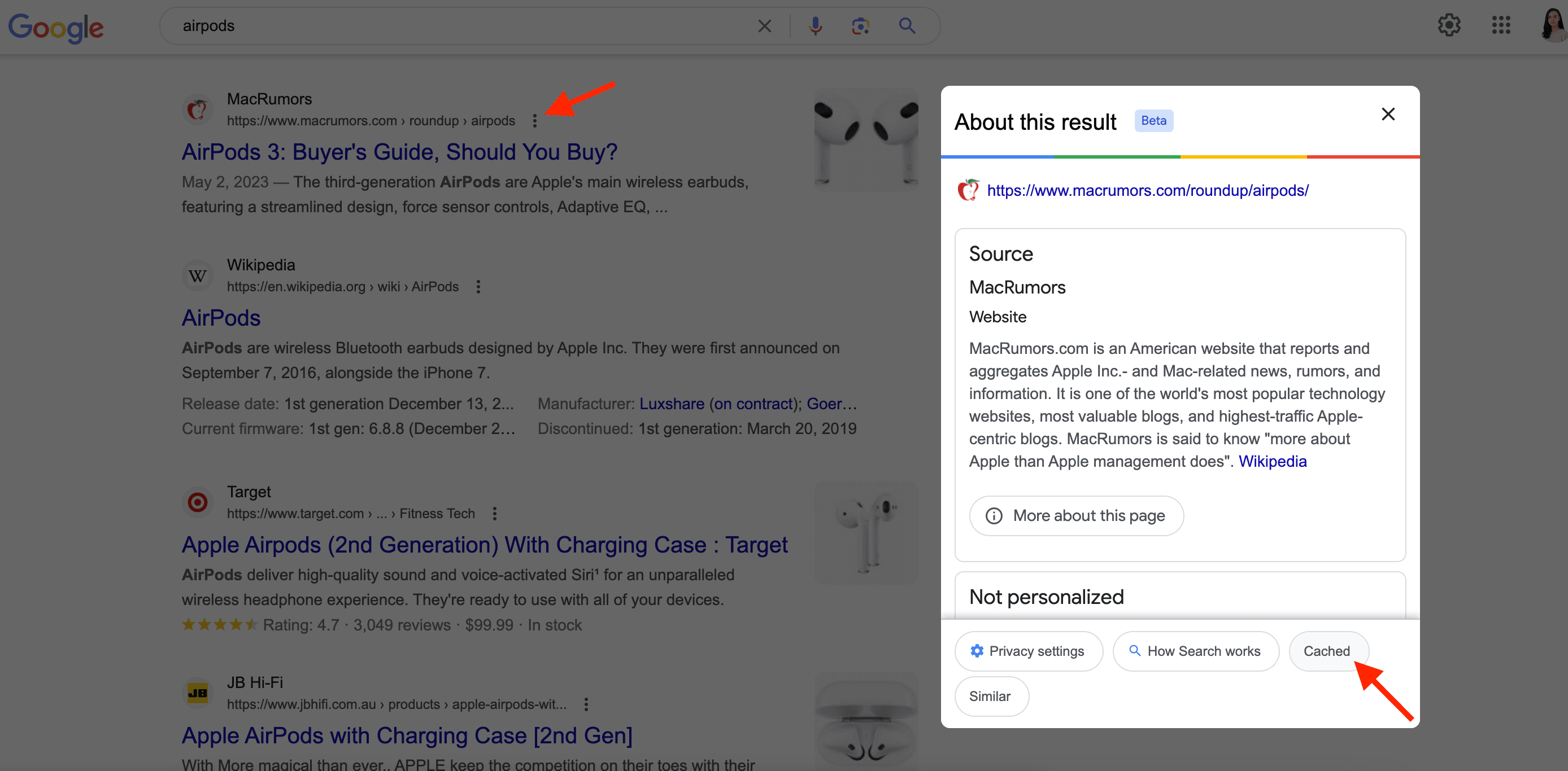 Kiểm tra bộ đệm của Google