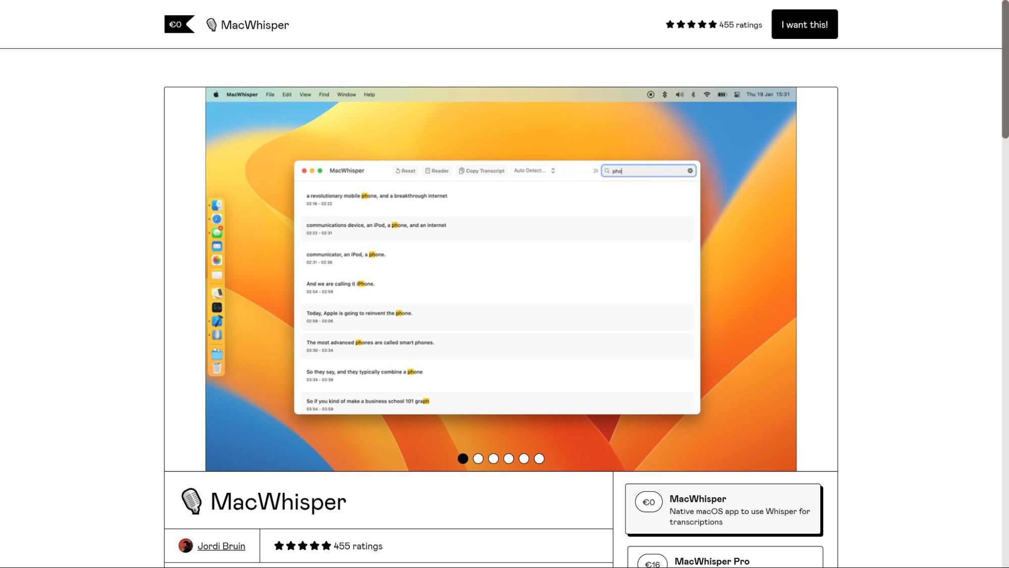MacWhisper-app op gumroad.com