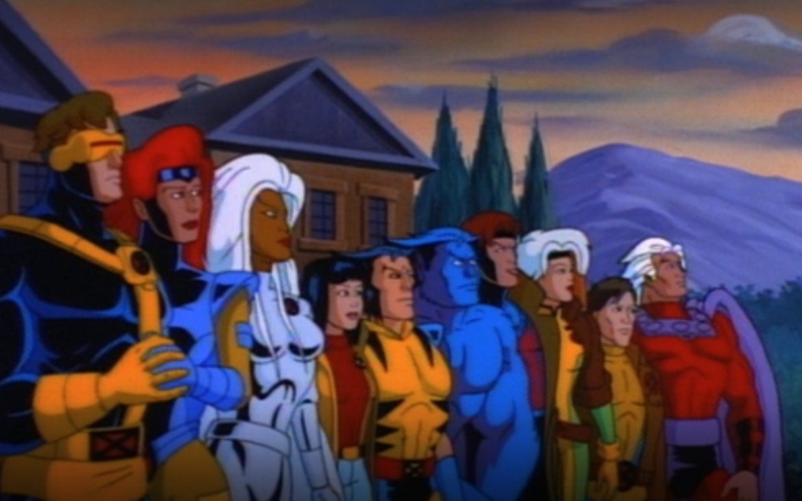 Tous les X-Men se tiennent les uns à côté des autres dans cette capture d'écran de "Graduation Day", la finale de la série animée originale