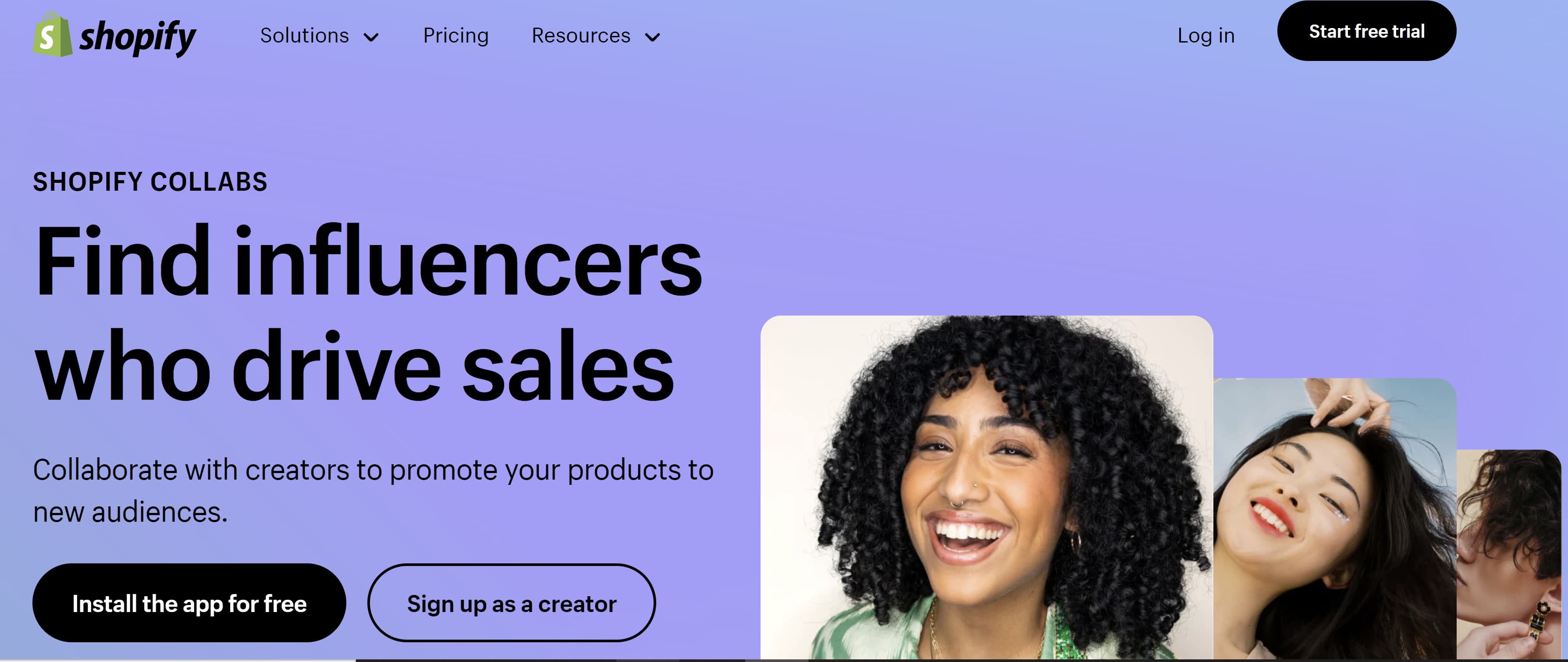 Shopify Collabs'ın ekran görüntüsü; etkileyici pazarlama kanalları