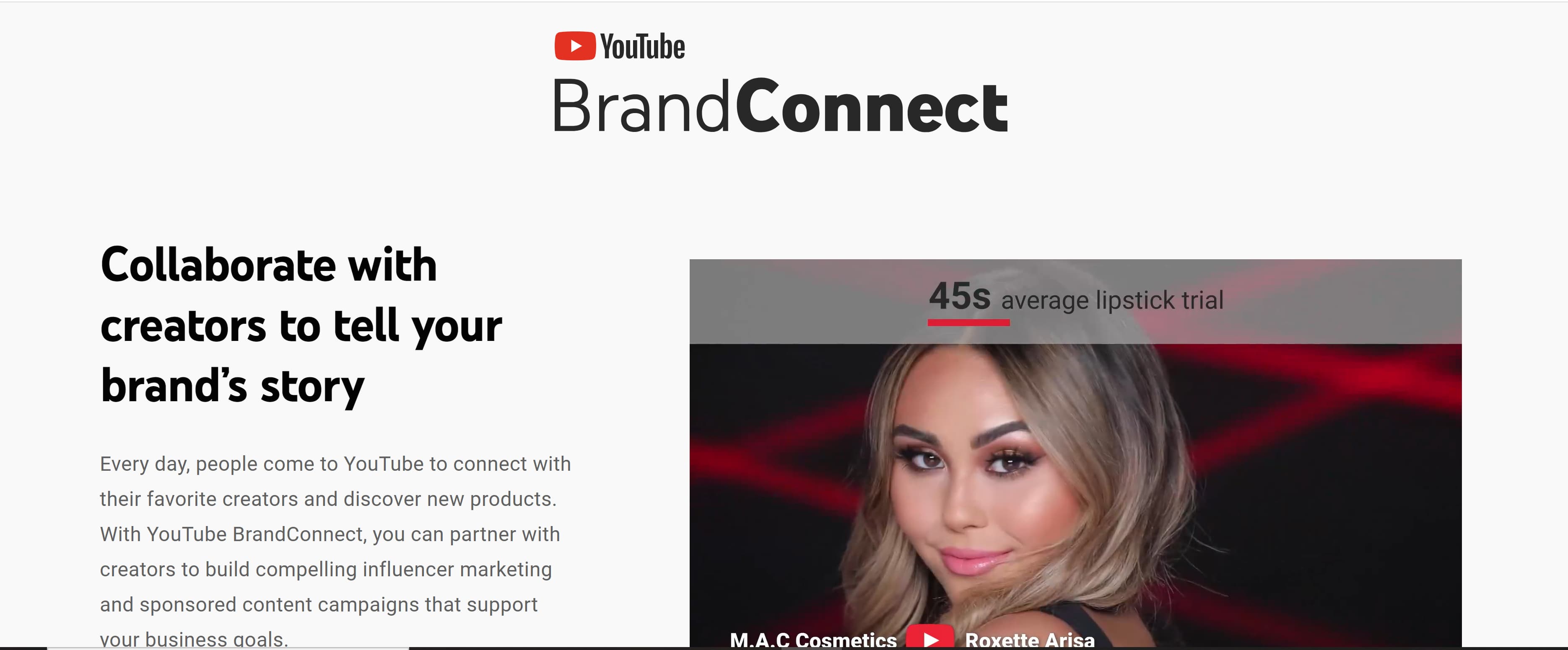 YouTube BrandConnect'in ekran görüntüsü; etkileyici pazarlama kanalları