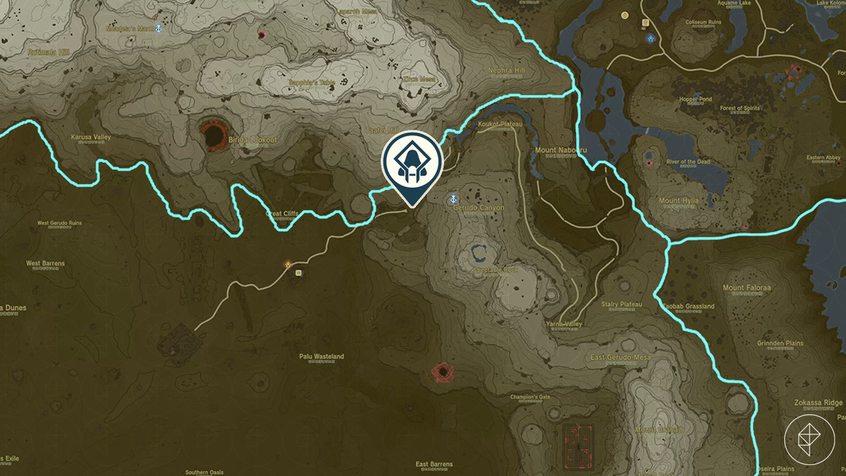 Een kaart toont de locatie van de Turakamik-schrijn in The Legend of Zelda: Tears of the Kingdom.