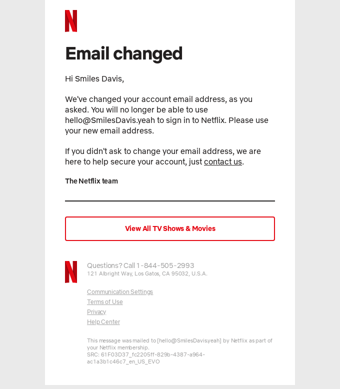 आपका ईमेल पता बदल दिया गया है