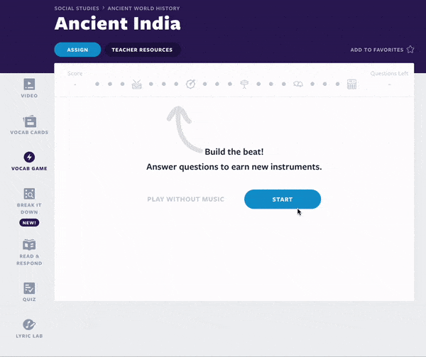 Oude India-activiteiten Vocab Game