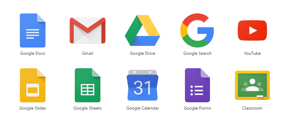 各 Google サービスの特徴的な色