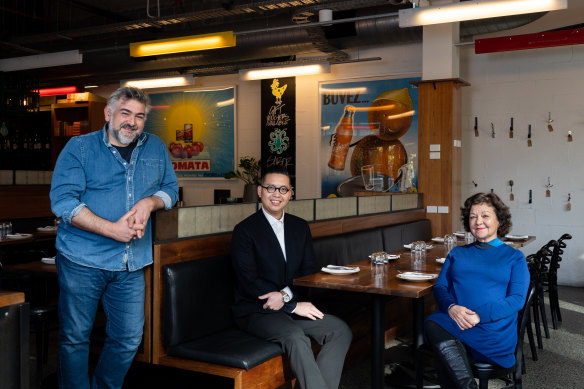 Victor Liong (centre) joins MoVida Aqui’s Frank Camorra and Rosa Mitchell of Rosa’s Canteen as the tower’s key hospitality tenants.