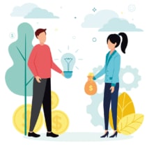 Illustration of someone exchanging a light bulb for a bag of money