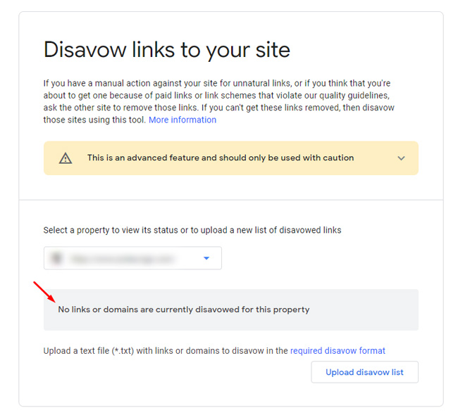 Disavow file removed from Search Console.