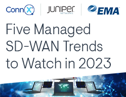 텍스트: 2023년에 주목해야 할 XNUMX가지 관리형 SD-WAN 동향 | 그래픽: EMA, ConnX 및 Juniper Networks 로고, 연결된 컴퓨터