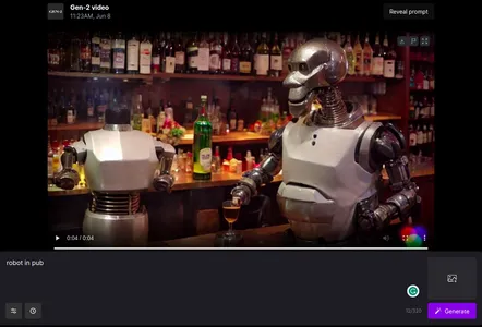 Runway Gen-2 is exceptional at creating videos of bots in a bar.