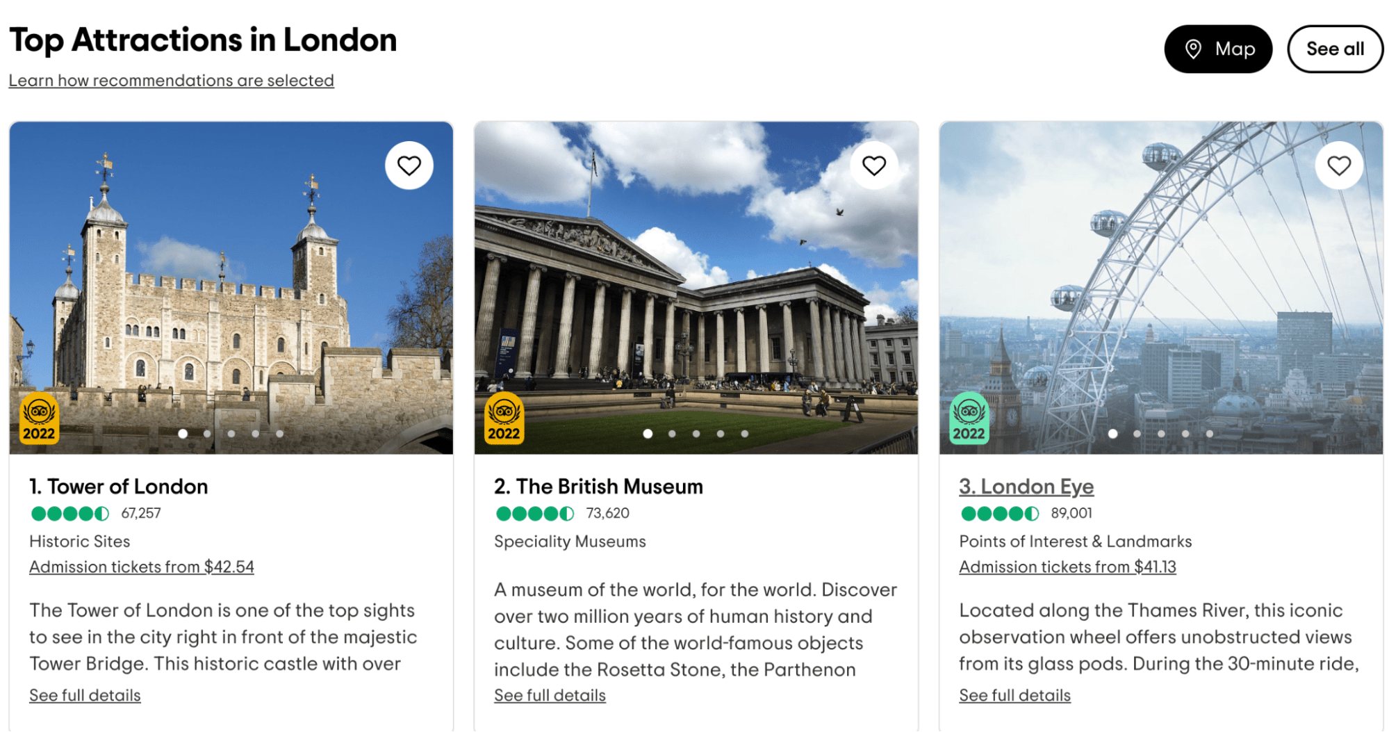 Tripadvisor aracılığıyla, Londra'daki en gözde gezilecek yerler