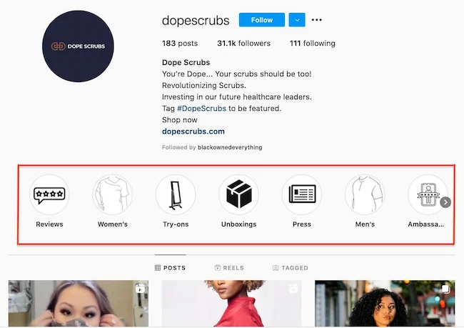 dope scrubs met instagramverhalen om meer instagramvolgers te krijgen in verhaalhoogtepunten