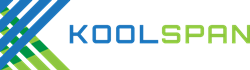 Donkerblauw en limoengroen K voor Koolspan-logo