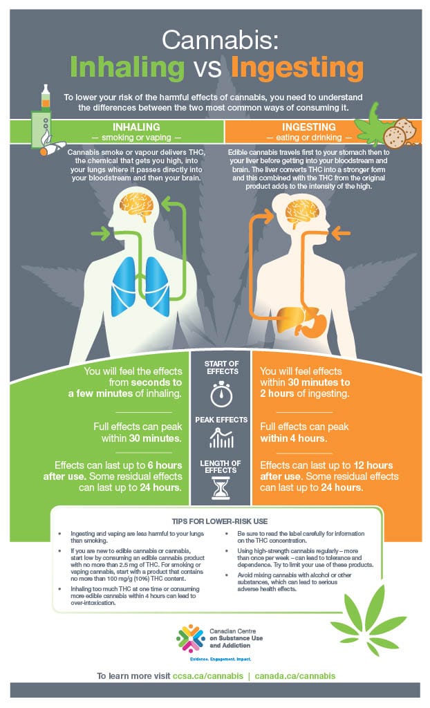 Infografik über den Unterschied zwischen dem Inhalieren und dem Konsum von Cannabis