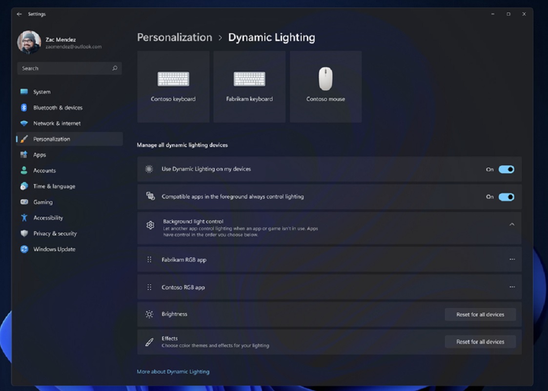 Controles de iluminación dinámica de Windows 11