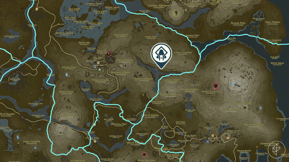 Map showing where to find the O-ogim Shrine in Zelda: TOTK