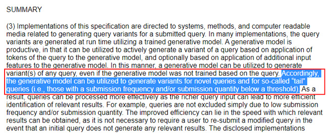 Google's generative model working for novel queries and long-tail queries.
