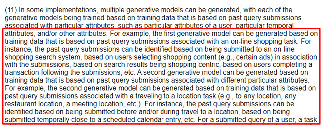 Google's patent explains that there can be a number of generative models based on different attributes or tasks. 