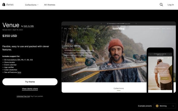 A theme called Venue from the Shopify theme store