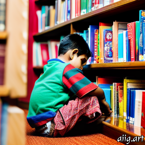 صورة صبي يجلس في أسفل رف كتب