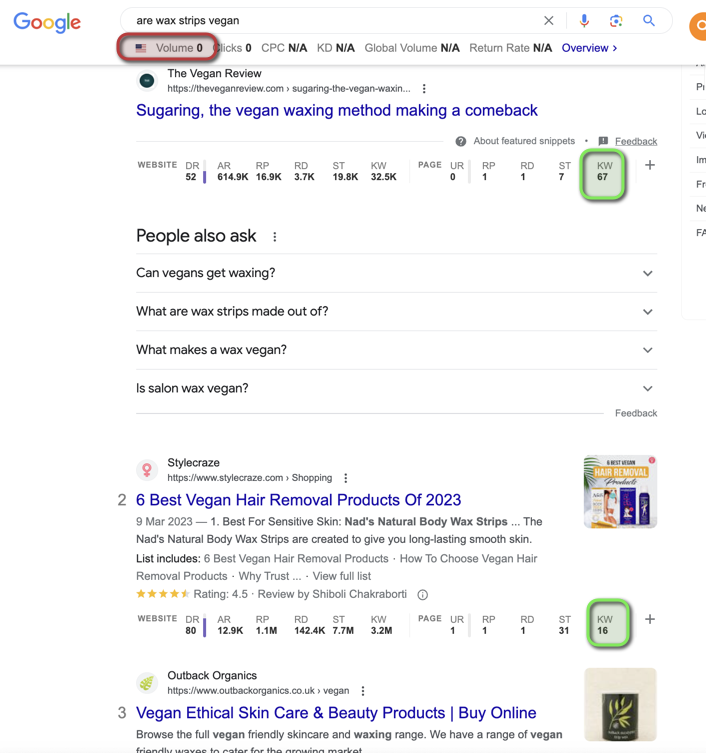 Ağda şeritleri sorgusu için Google'da arama için ekran görüntüsü