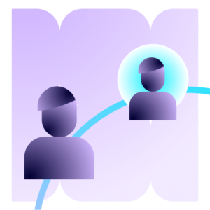 pictogram met twee personenfiguren verbonden door een boog.