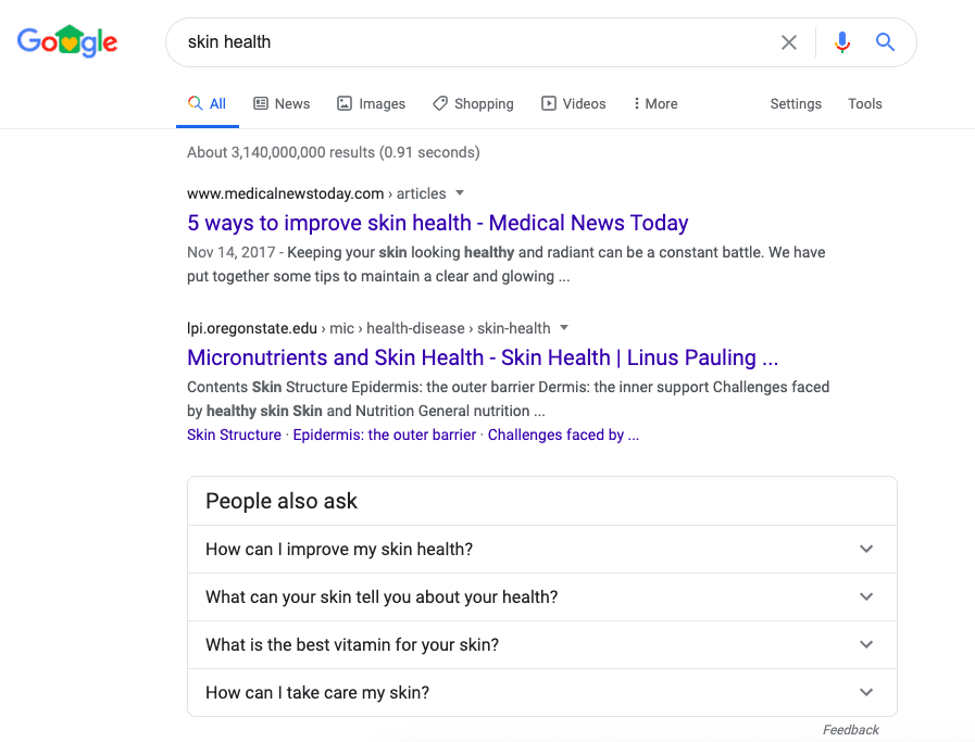 Google People also ask results example