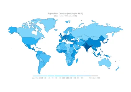 Wereld choropleth kaart van de bevolking | bevolkingsdichtheid