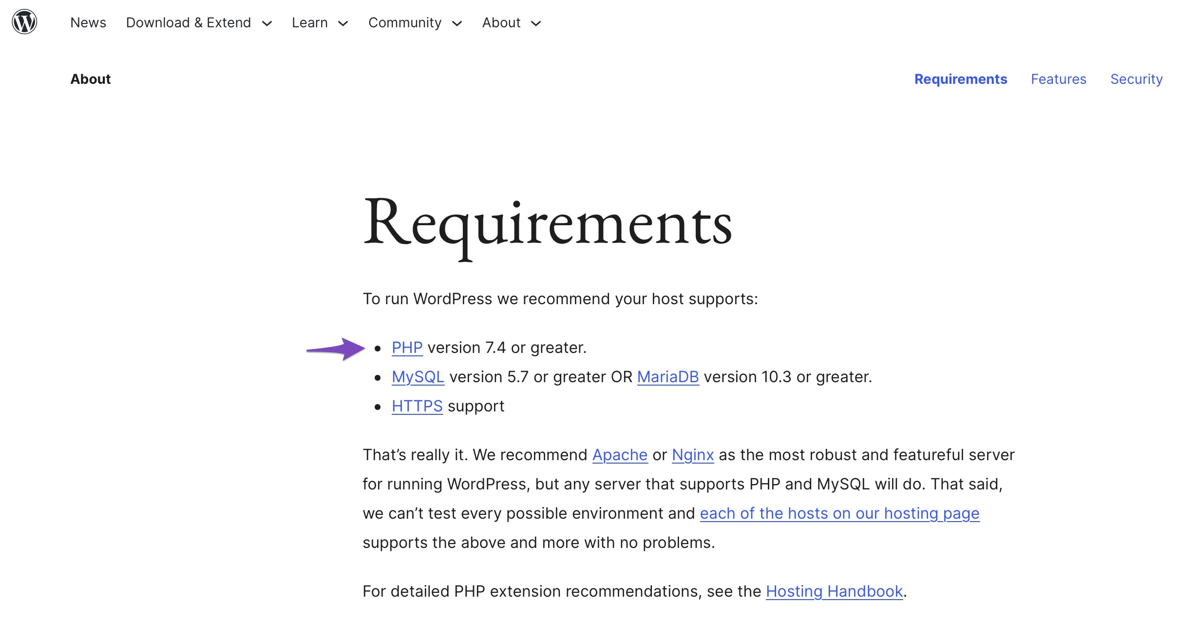 PHP-Anforderungen