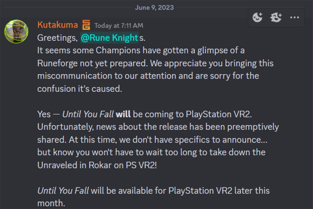 Hasta que caigas Versión de PSVR2 anunciada, lanzamiento inminente