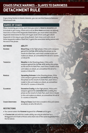 Warhammer 40k Chaos Space Marine Datasheets Detachment Rule