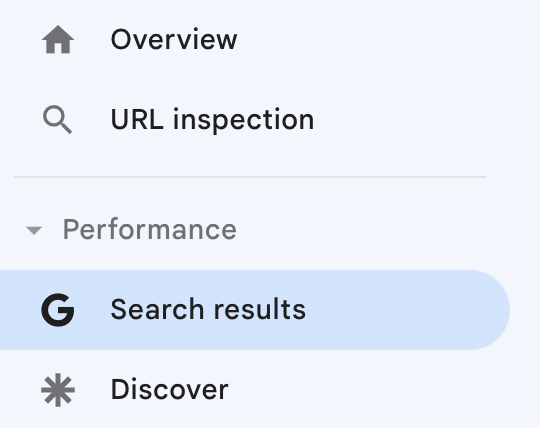 "Performance" menu in Google Search Console