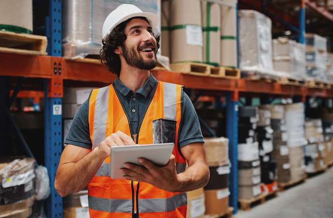 Warehouse Task Management - A warehouse working smiling while working
