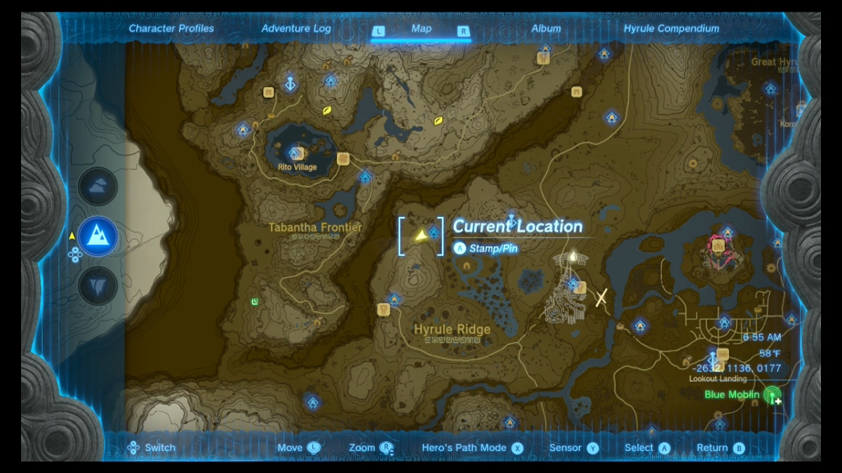 Bản đồ vị trí vực sâu Totk của anh hùng Hyrule Ridge