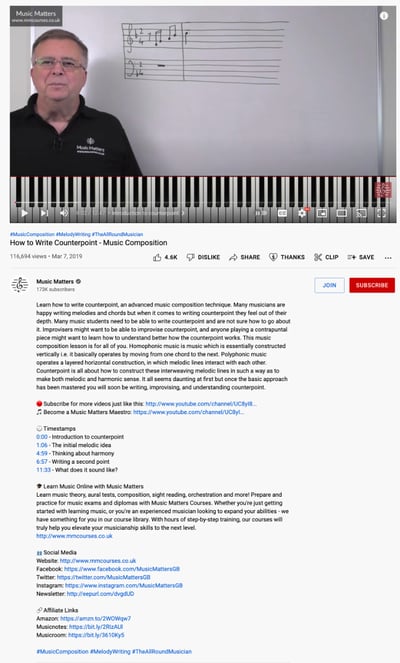 ejemplo de descripción de video de youtube: la música importa