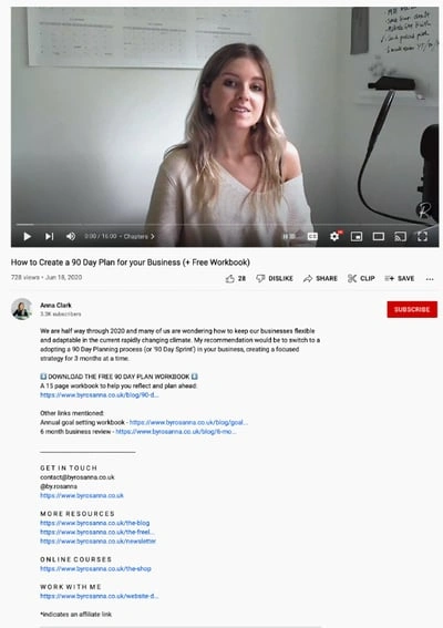 ejemplo de descripción de video de youtube: anna clark