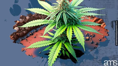 een cannabisplant in grond met slechte drainage