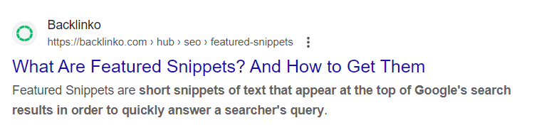 "Öne çıkan snippet nedir" Google araması için ilk organik arama sonucu