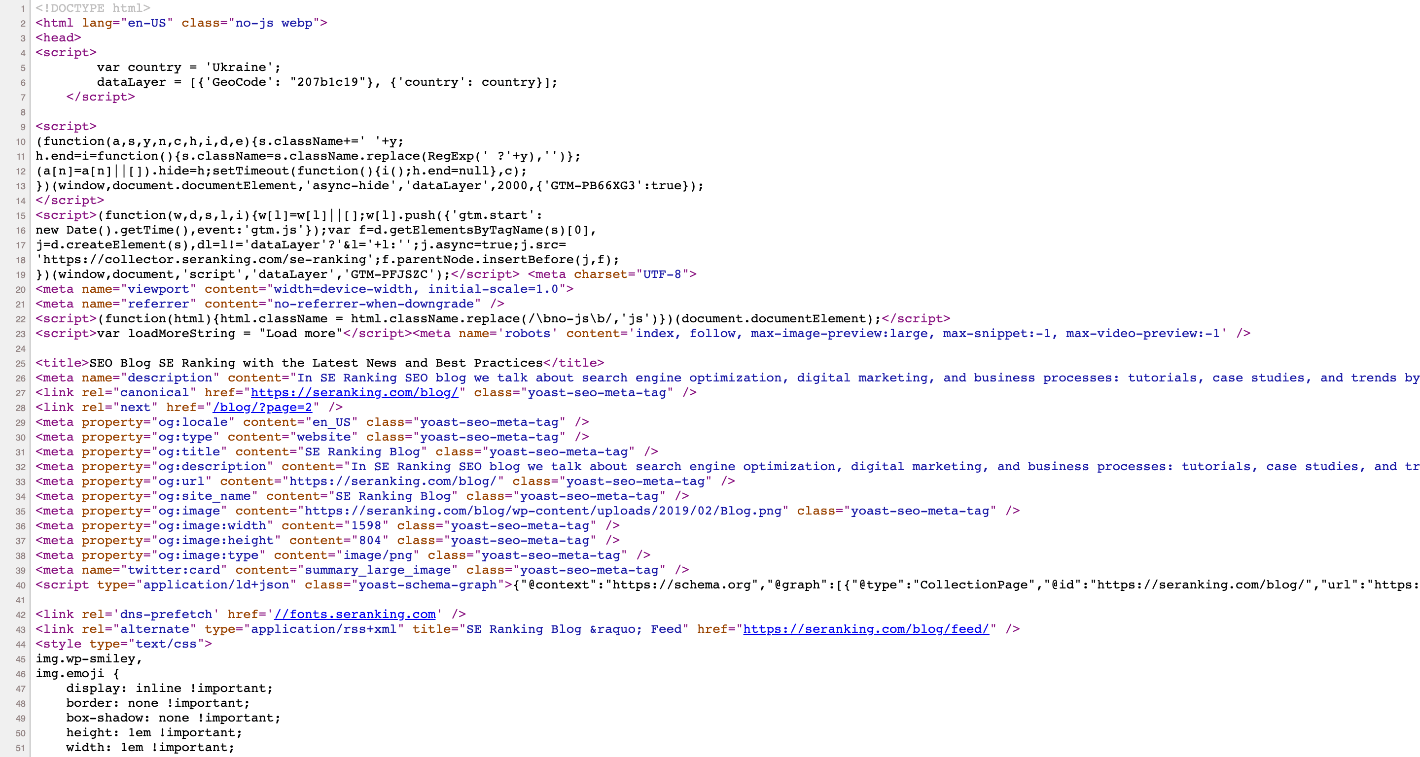 Código HTML en el navegador