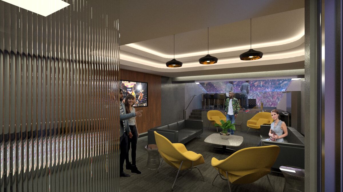An artist's rendering of the interior of a 'terrace suite' at Crypto.com Arena